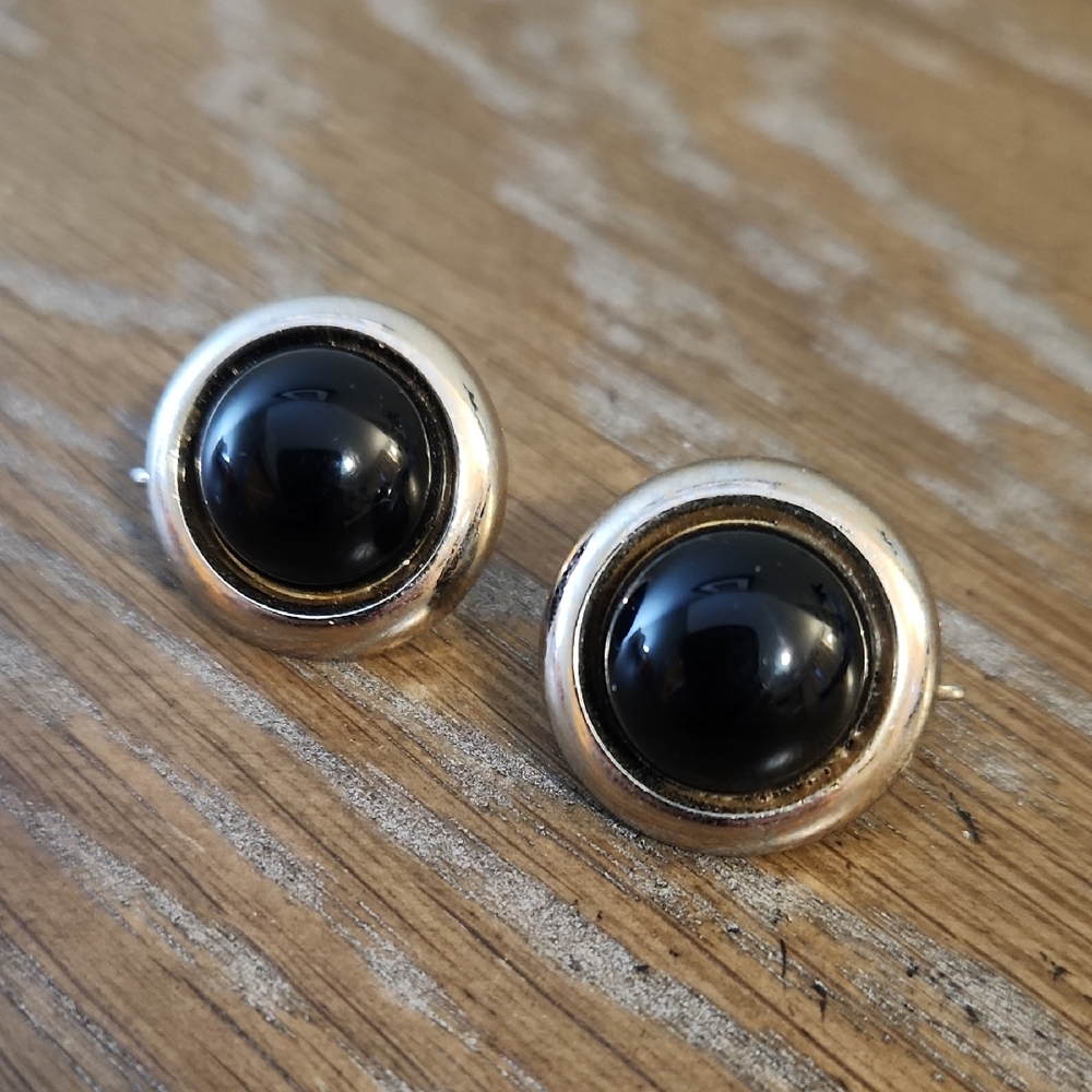 Black and Silver Tone Clip-on Earrings